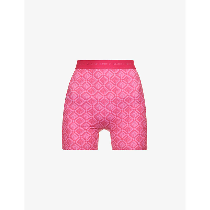 Marine Serre Womens Pink Moon-print Slim-fit Stretch-recycled Polyamide Shorts