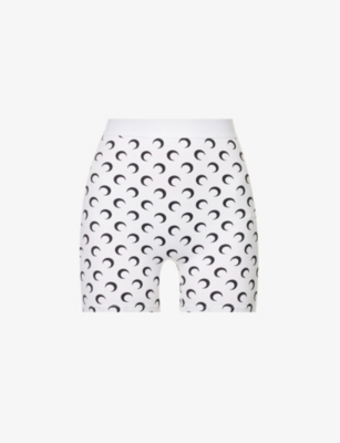 Shop Marine Serre Women's White Moon-print Slim-fit Stretch-recycled Polyamide Shorts