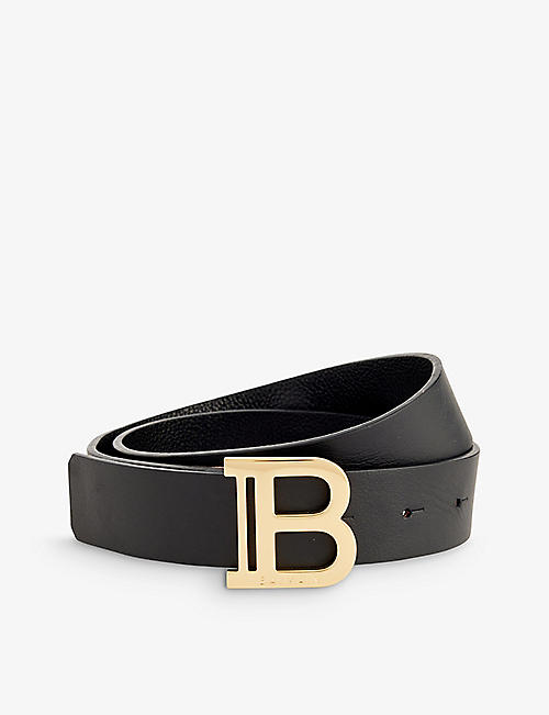 BALMAIN: Branded-buckle leather belt 10-11 years