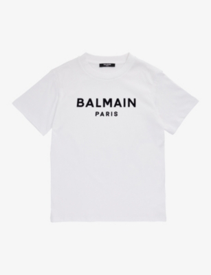 Balmain Little Kid's & Kid's Logo Crewneck T-shirt In White/black