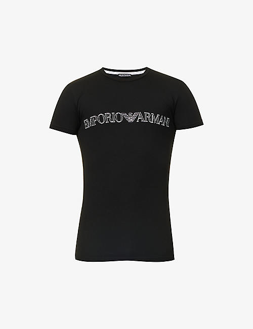 EMPORIO ARMANI: Logo-print regular-fit stretch-cotton T-shirt