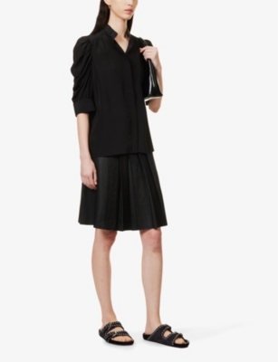 Shop Frame Women's Noir Gillian Puffed-shoulder Silk-crepe Top