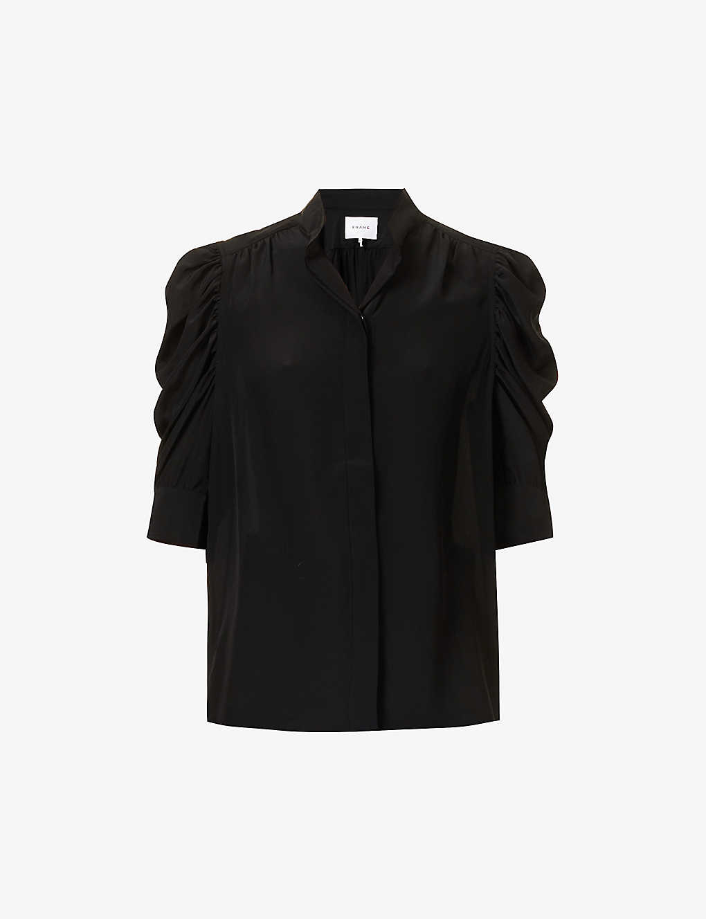 Shop Frame Womens Noir Gillian Puffed-shoulder Silk-crepe Top