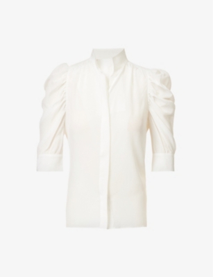 FRAME: Gillian puffed-shoulder silk-crepe top