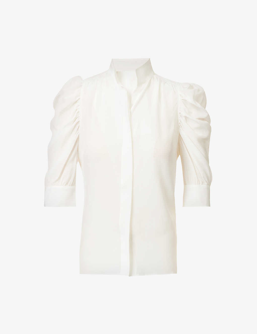 Shop Frame Women's Off White Gillian Puffed-shoulder Silk-crepe Top
