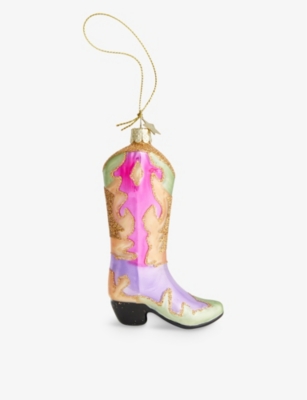 SELFRIDGES EDIT: Cowboy Boot hand-painted glass Christmas decoration 12cm