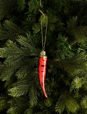 SELFRIDGES EDIT: Red Chili Pepper glitter-embellished glass Christmas decoration 13.5cm