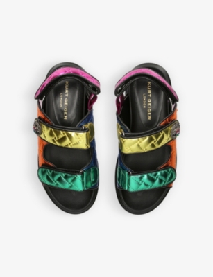 Shop Kurt Geiger London Girls Mult/other Kids Orson Quilted Metallic-woven Sandals 7-10 Years