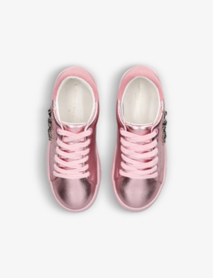 KURT GEIGER PINK MINI LANEY EYE METALLIC BEADED LEATHER LOW-TOP TRAINERS 4-7 YEARS EUR 31 / 12.5 UK 66452929
