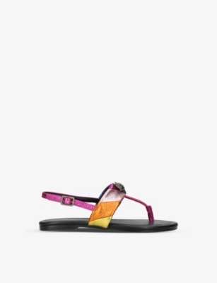Kurt Geiger Kids' Mini Kensington T-bar Striped Leather Sandals 7-9 Years In Mult/other