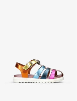 Shop Kurt Geiger London Girls Mult/other Kids Kensington Colour-blocked Metallic Leather Fisherman Sandal In Multi-coloured