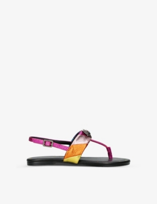Kurt Geiger Kids' Mini Kensington T-bar Striped Leather Sandals 6-7 Years In Multi-coloured