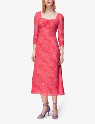 Shop Whistles Women's Leoprad-print Sweetheart-neck Crepe Midi Dress In Multi-coloured