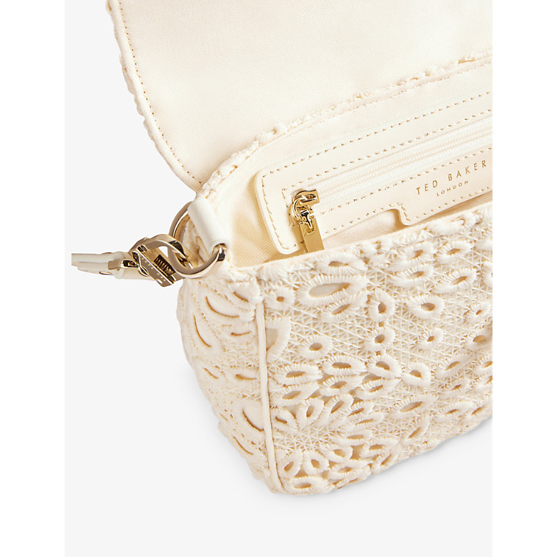 Shop Ted Baker Womens Ivory Floreti Magnolia-badge Lace-embroidered Woven Crossbody Bag