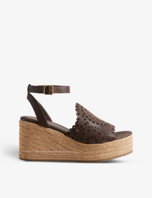 Ted Baker Womens Dk-brown Pinky Laser-cut Leather Wedge Sandals