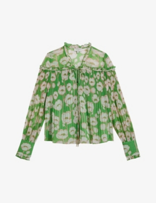 Shop Ted Baker Women's Green Floral-print Pleated Woven Top