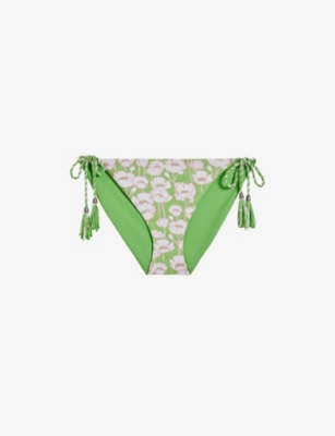 Ted Baker Womens Green Reversible Floral-print Bikini Bottoms