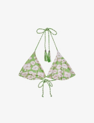 Ted Baker Womens Green Reversible Floral-print Bikini Top
