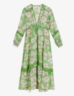 Womens Green Elisiia Floral print Woven Maxi Dress