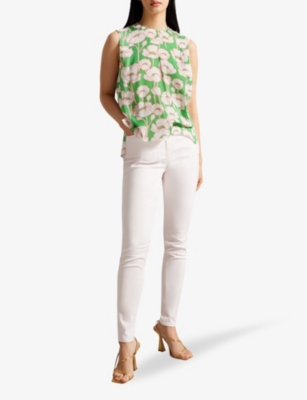 Shop Ted Baker Women's Green Kelany Floral-print Sleeveless Woven Top