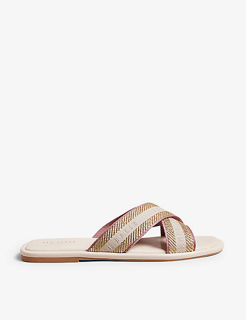 TED BAKER: Ashika logo-print cross-strap woven sandals