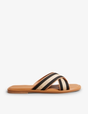 Ted Baker Womens Tan Ashika Logo-print Cross-strap Woven Sandals