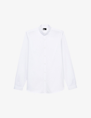 The Kooples Mens Whi01 Curved-hem Slim-fit Cotton Shirt In White