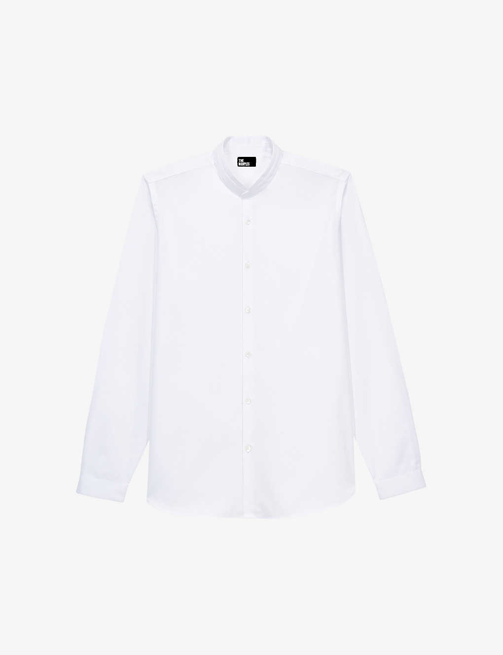 The Kooples Mens Whi01 Curved-hem Slim-fit Cotton Shirt In White