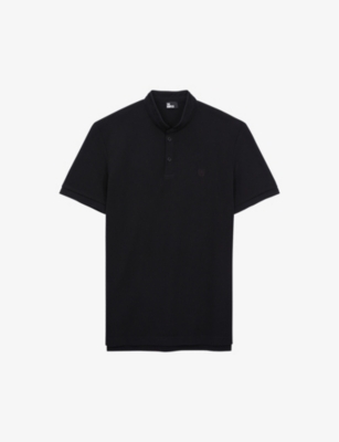 The Kooples Men's Bla01 Logo-embroidered Stand-collar Cotton-piqué Polo Shirt