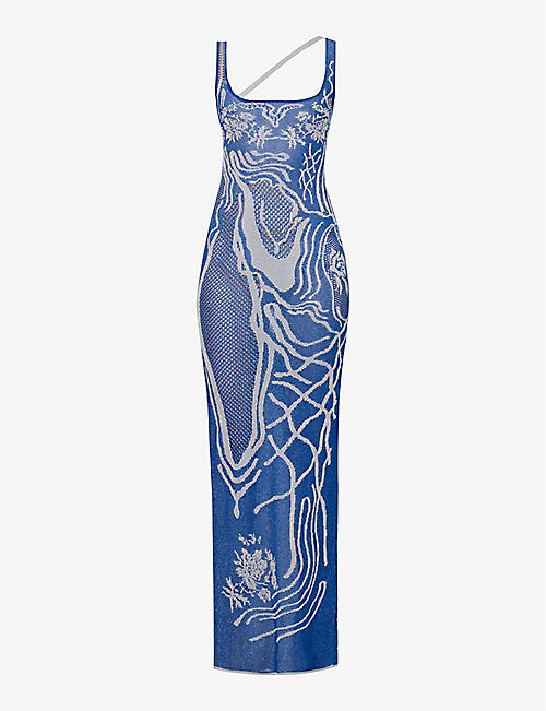 DI PETSA: Venus abstract-pattern cotton-blend knitted maxi dress