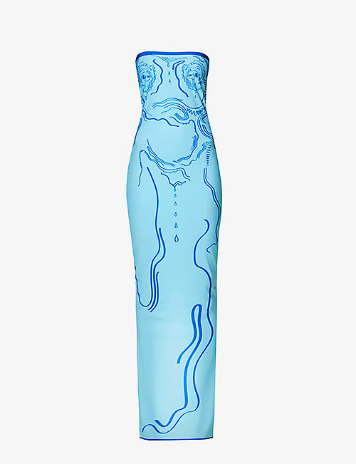 DI PETSA: Venus graphic-print stretch-recycled polyester midi dress