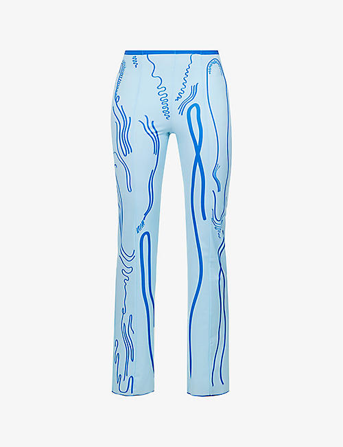 DI PETSA: Venus graphic-print low-rise stretch-recycled polyester trousers