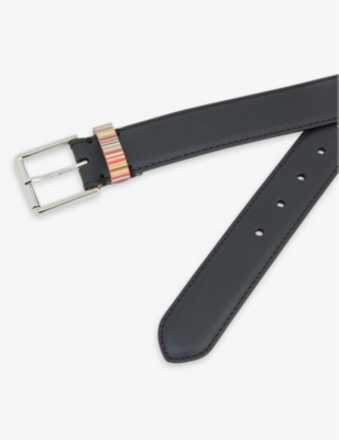Shop Paul Smith Mens Black Stripe-pattern Leather Belt