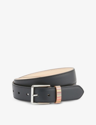 Paul Smith Stripe-pattern Leather Belt In Black