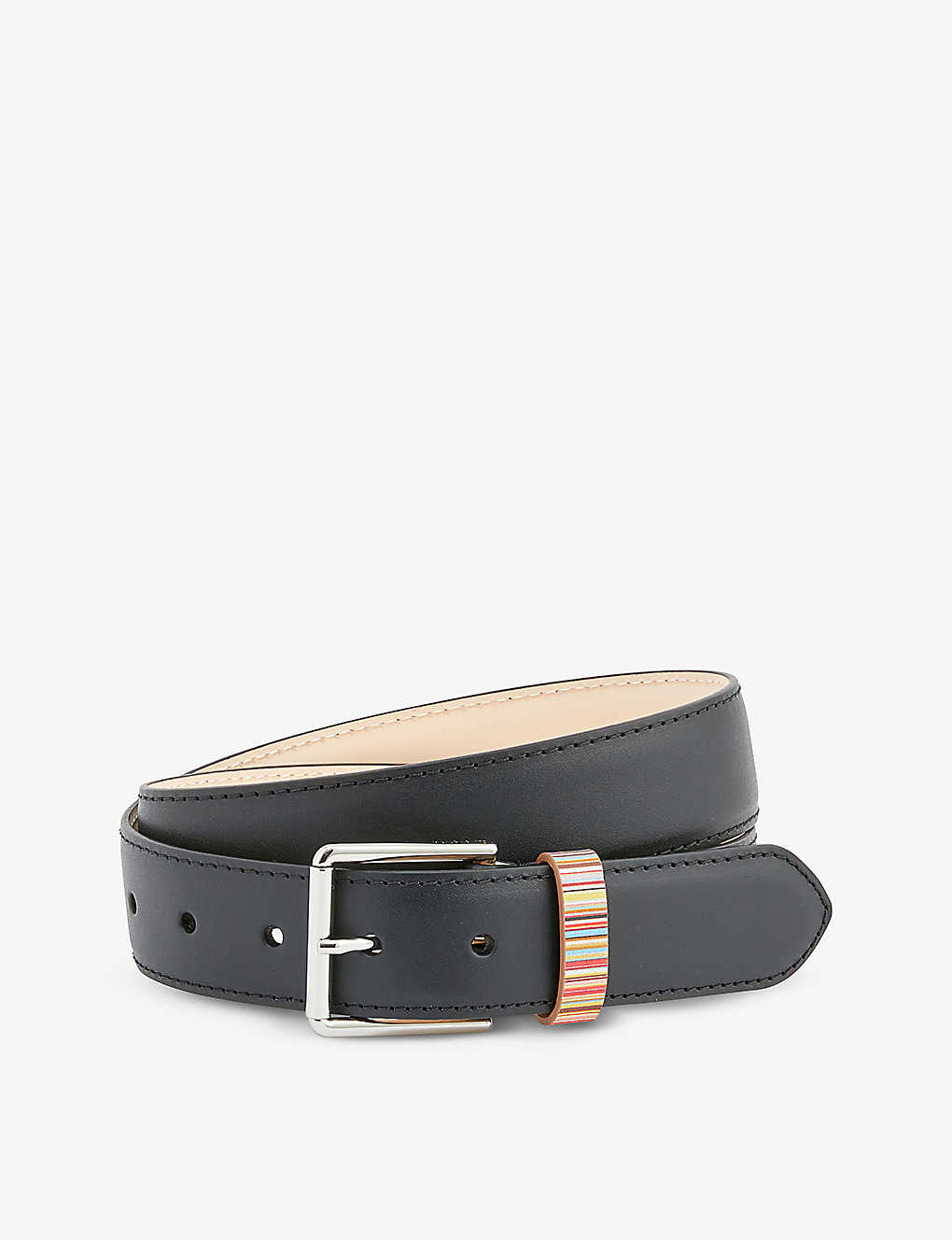 Paul Smith Stripe-pattern Leather Belt In Black