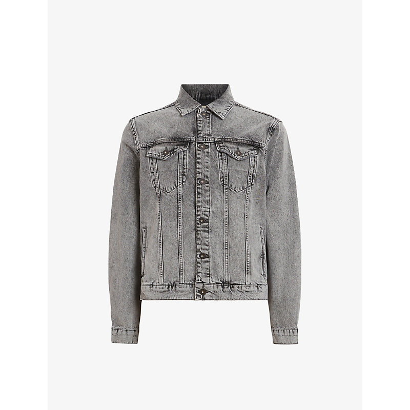 Allsaints Hebden Long-sleeve Regular-fit Organic-cotton Denim Jacket In Grey