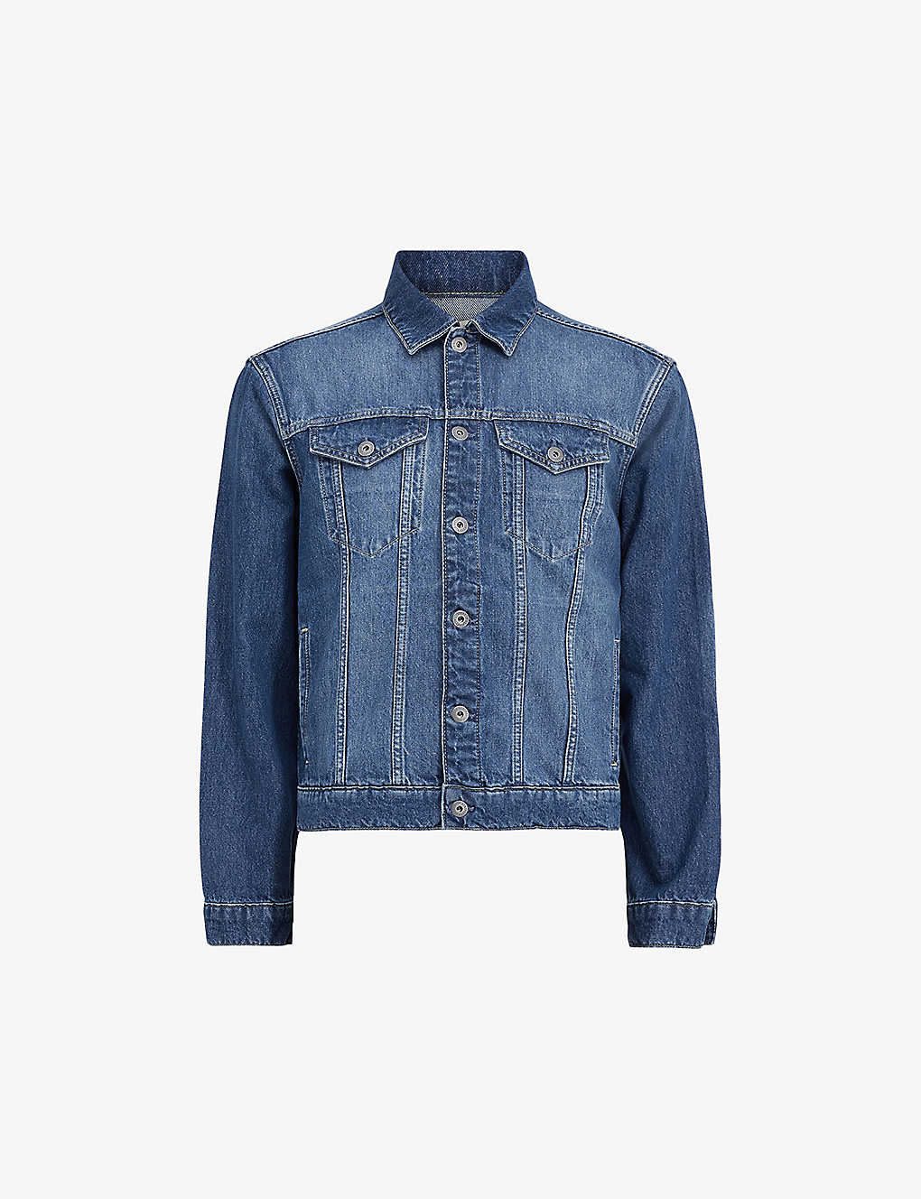 Shop Allsaints Hebden Long-sleeve Regular-fit Organic-cotton Denim Jacket In Indigo Blue