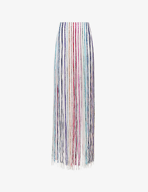 MISSONI: Metallic fringe-embellished woven midi skirt