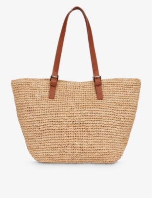 WHISTLES Teya contrasting handle straw tote bag Selfridges