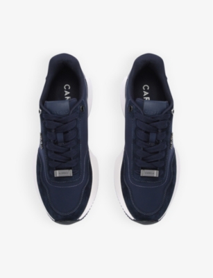 Shop Carvela Womens  Flare Branded-hardware Suede Low-top Trainers In Navy