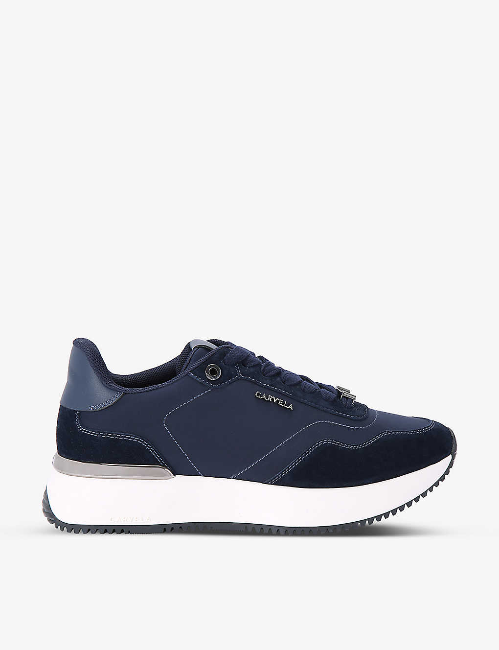Carvela Womens Navy Flare Branded-hardware Suede Low-top Trainers
