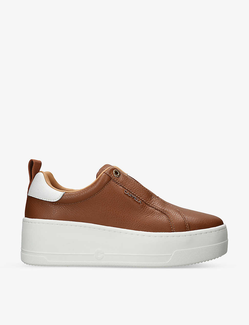 Carvela Womens Tan Connected Laceless Platform Leather Trainers