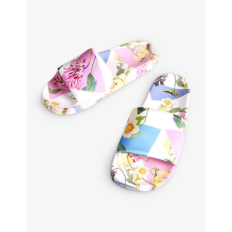 Shop Ted Baker Azzyla Floral-print Satin Sliders In White