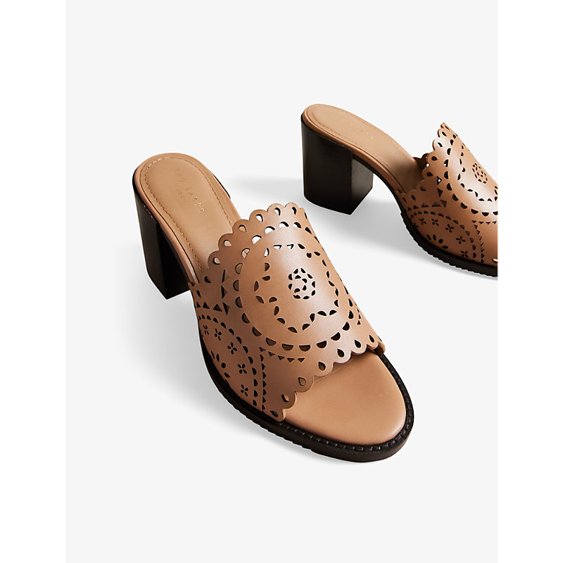 Shop Ted Baker Beebah Laser-cut Block-heel Leather Mules In Lt-brown