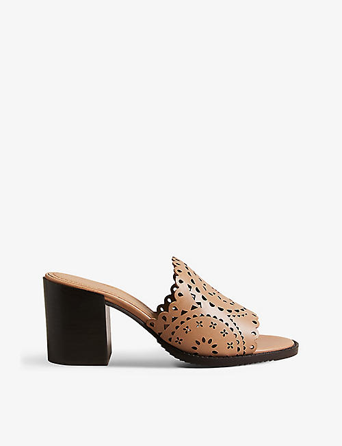 TED BAKER: Beebah laser-cut block-heel leather mules