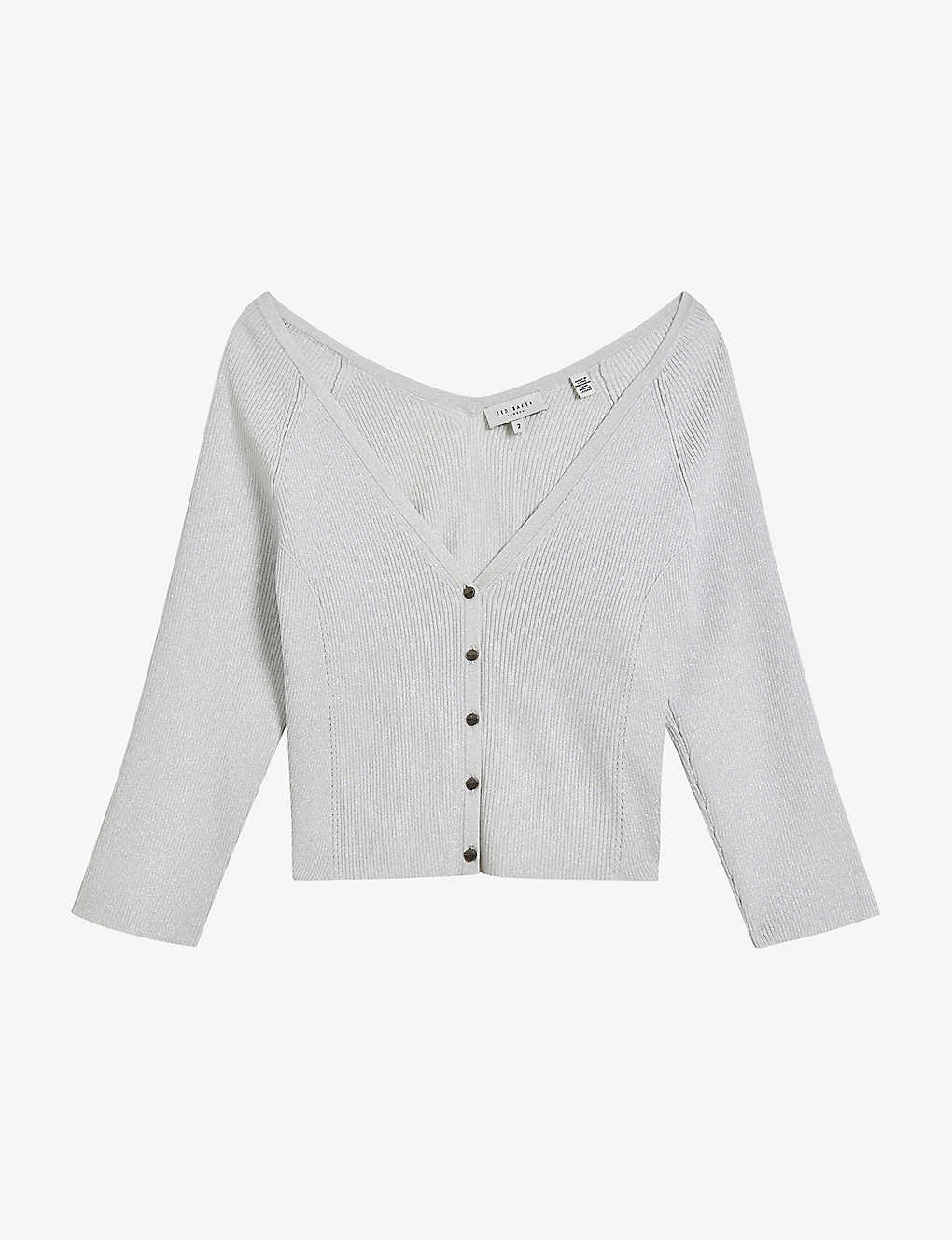 Ted Baker Womens White Metallic Cropped Stretch-woven Cardigan