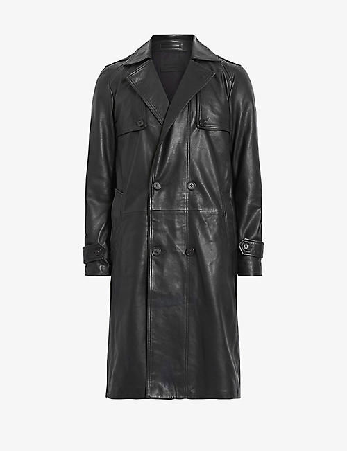 ALLSAINTS: Oken double-breasted regular-fit leather trench coat
