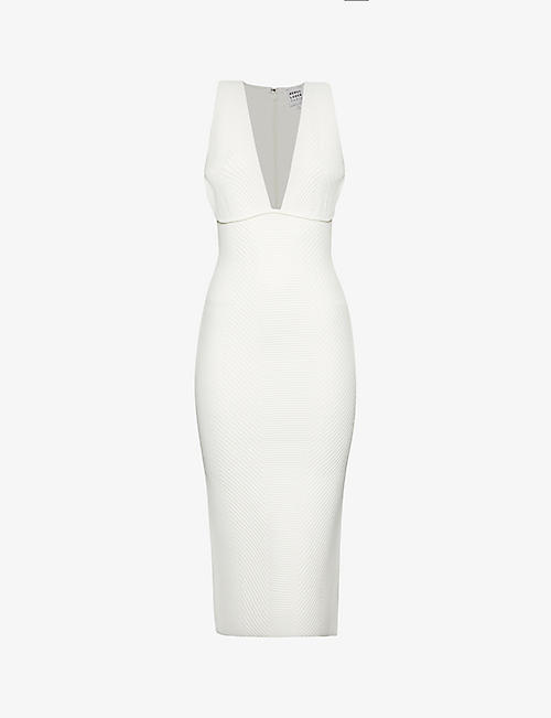 HERVE LEGER: Ottoman ribbed recycled viscose-blend knitted midi dress