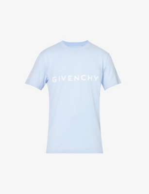 Givenchy Mens Light Blue Brand-print Slim-fit Cotton-jersey T-shirt
