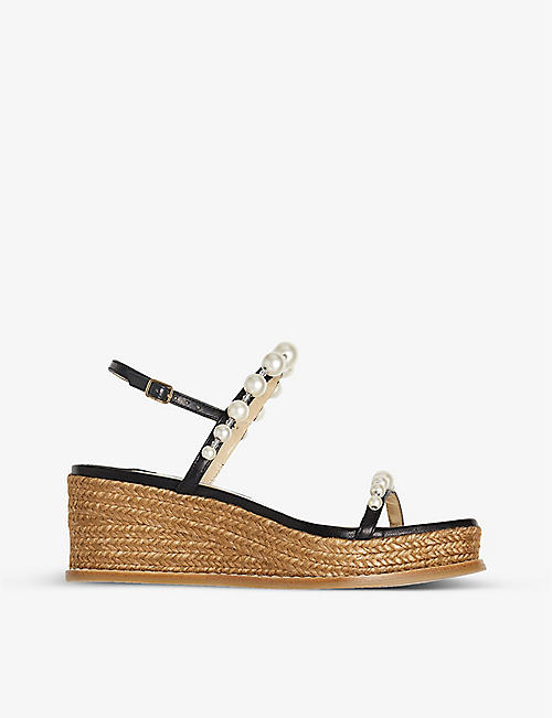 JIMMY CHOO: Amatuus 60 faux pearl-embellished leather wedge sandals